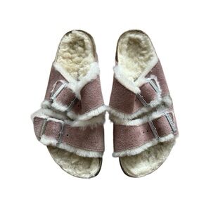 Birkenstock Arizona Shearling Slide Sandal in pink clay